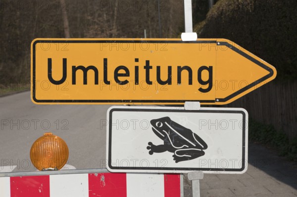 Road closure due to toad migration, Munich, Bavaria, toad migration, amphibian migration, Germany, Europe