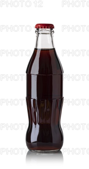 glass bottle of cola isolated on white background
