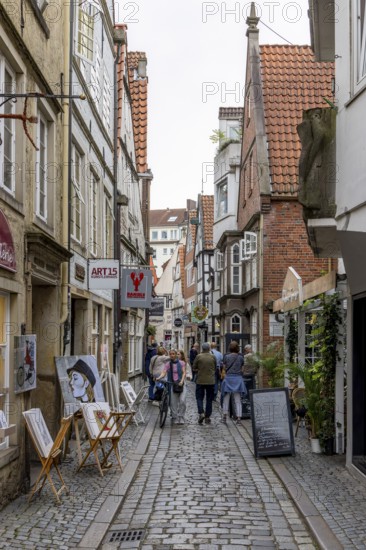 Bremen's oldest neighbourhood Schnoor with many small, historic houses and shops, Old Town Bremen, Hanseatic City of Bremen, Germany, Europe