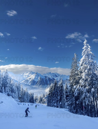 Snow-covered winter landscape in the Silvretta Montafon ski area in Vorarlberg, Austria, Europe