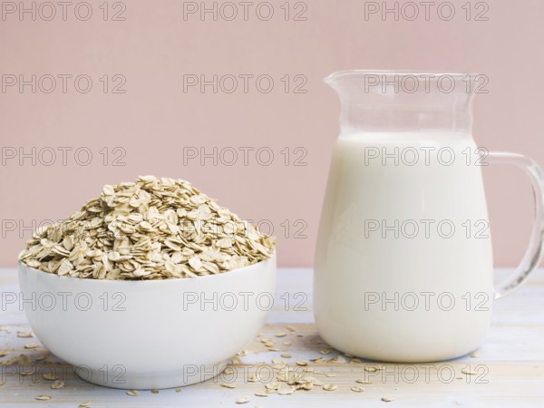 Breakfast with oatmeal bowl milk. Resolution and high quality beautiful photo