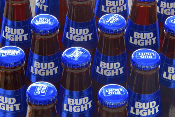 Calgary Alberta, Canada. Oct 16, 2020. Several Bud Light beer bottles