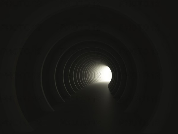 Dark tunnel view with light