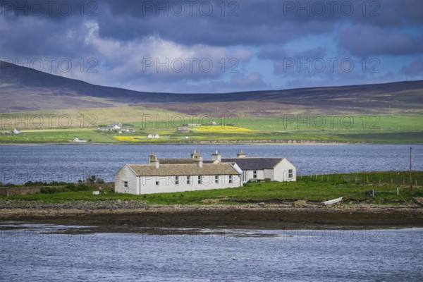 Stromness, partial view, building at the harbour entrance, Mainland, Orkney Islands, Scotland, Great Britain