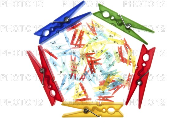 Clothes pin pentagon glow colorful isolated on white