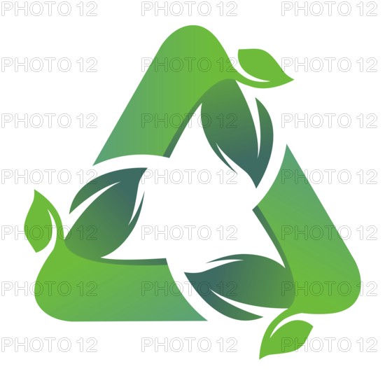Recycling sign with green leaves in it