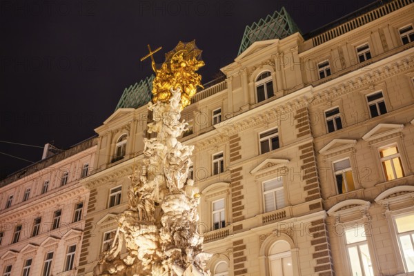 Plague column on the Graben, night shot, Vienna, Austria, Europe