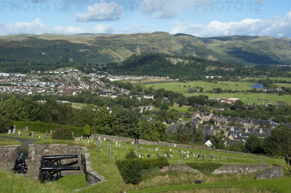 View of Stirling and the Wallace Monument, Stirling Castle, Stirling, Scotland, United Kingdom, Europe