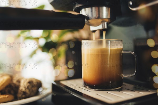 Cup of coffee at the coffee maker, coffee time.