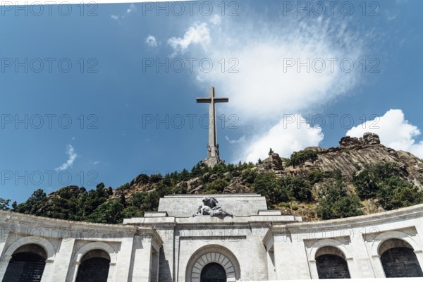 San Lorenzo de El Escorial, Spain, July 7, 2018: View of Valle de los Caidos or Valley of the Fallen. It was erected in the Mountain Range of Guadarrama, near Madrid, by Francisco Franco, Europe