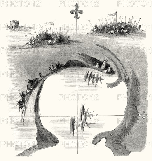 The fleet of Estêvão da Gama attacking the Ottoman fleet in its harbor at Suez, Gulf of Suez, 16th century