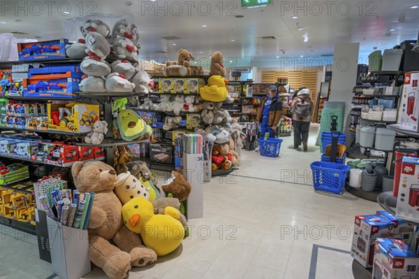 Shelves with toys and household goods, one-euro shop, Allgäu, Bavaria, Germany, Europe