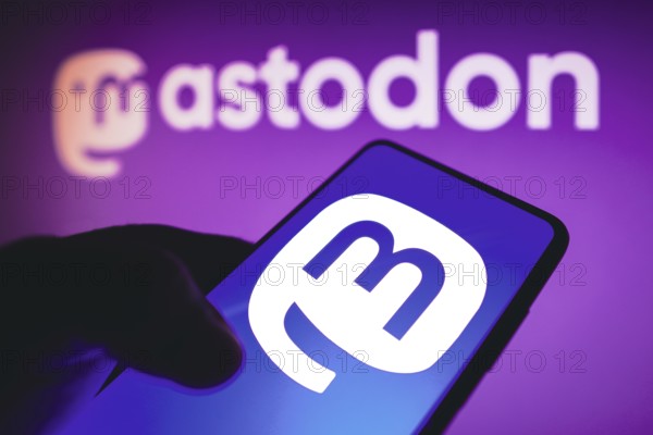 In this photo illustration, the social media platform, Mastodon logo seen displayed on a smartphone