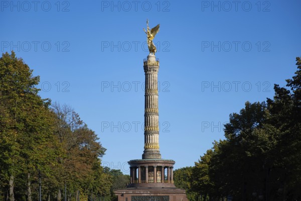 Victory Column in Berlin Tiergarten with a golden sculpture in the form of a female figure of Victoria, Berlin, Germany, Europe