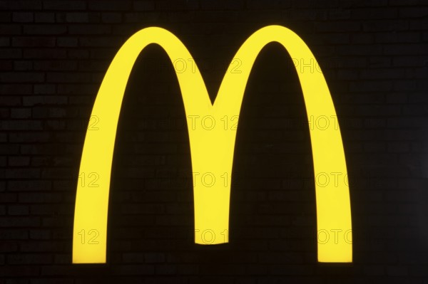 Logo of Mc Donald's at night, Bremen, Germany, Europe