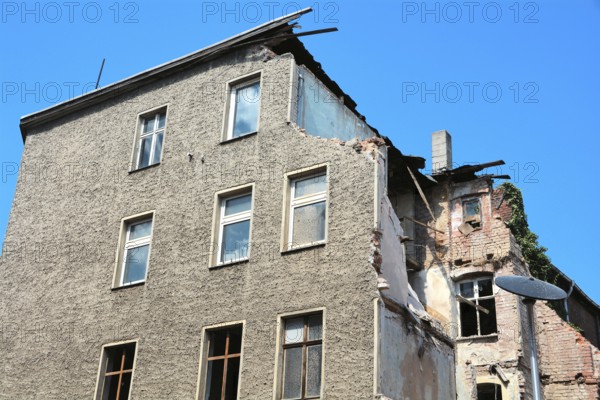 Old partially collapsed house in the city centre of Magdeburg