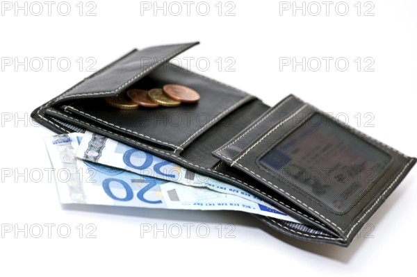 Black leather wallet against a white background