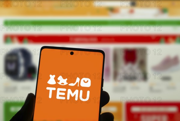 Temu logo online marketplace ecommerce on a smartphone and computer in Stuttgart, Germany.