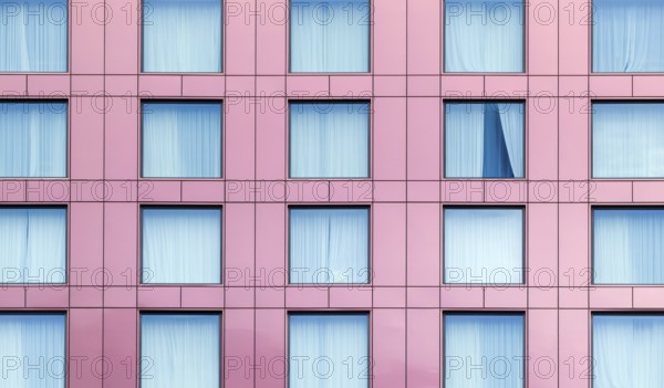 Travel Background Of A Modern Contemporary Hotel Windows With The Curtains Open In One Window