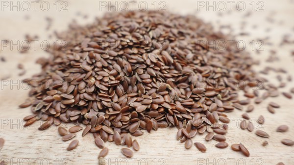 Macro Shot of Flaxseeds (Linseeds), Isolated, Food, Rustic Wooden Surface