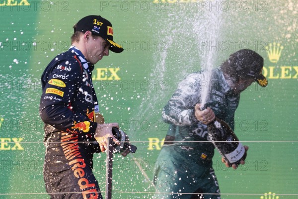 MELBOURNE, AUSTRALIA, APRIL 2: Max Verstappen of the Netherlands celebrates winning with his Oracle Red Bull Racing RB19 on race day during the 2023 Australian Grand Prix at Albert Park on April 2, 2023 in Melbourne, Australia, Oceania