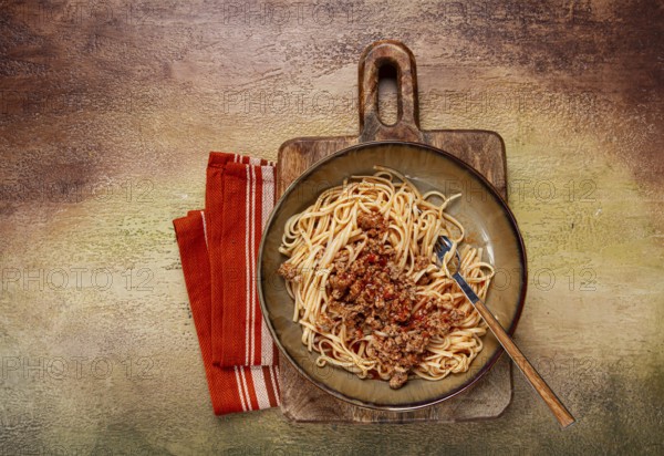 Food, Spaghetti Bolognese, top view, close-up, without people, homemade
