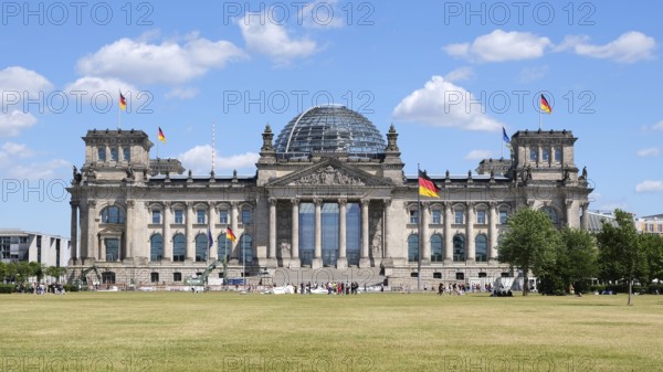 Berlin, Germany, June 21, 2022, frontal view of the Reichstag building, the seat of the German parliament, Europe