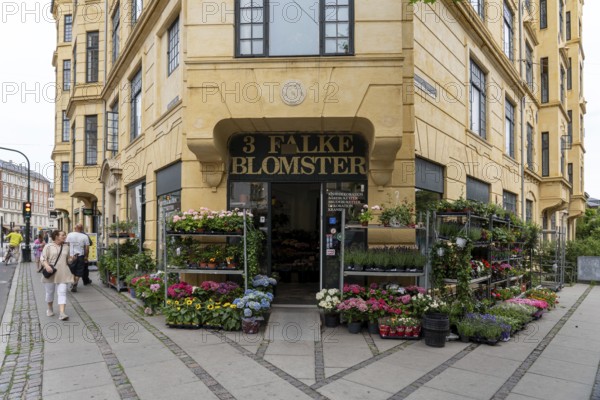 June 30, 2023, Copenhagen, Denmark: Store front of a flower shop on Falkoner Alle in Frederiksberg district