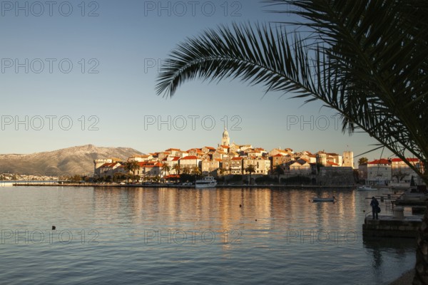 The harbour of Korcula with the castle and the city wall, Central Dalmatia, Dalmatia, Adriatic coast, Croatia, Europe