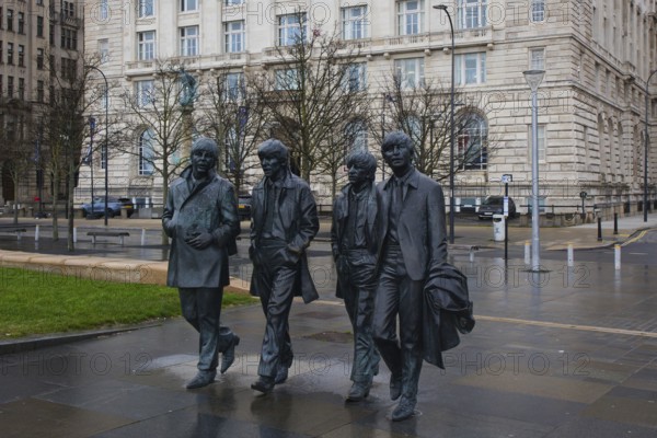 Beatles sculpture group, created by sculptor Andy Edwards in 2015, depicting George Harrison, John Lennon, Paul McCartney and Ringo Starr, Liverpool, England, Great Britain