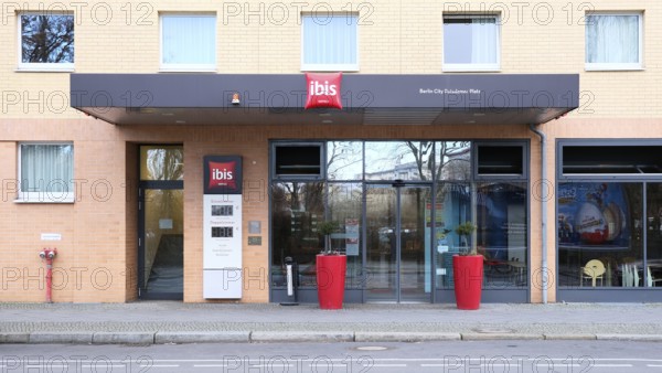 Berlin, Germany, December 20, 2021, entrance and front view of the Ibis Hotel at Potsdamer Platz, Europe