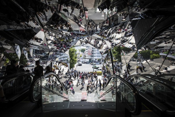 Tokyo, Japan, May 12 2019: The famous mirrors at the entrance of Tokyu Mall Plaza in Harajuku, Asia