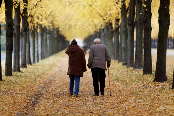 Two people on an autumn walk, Hanover-Herrenhausen, Lower Saxony