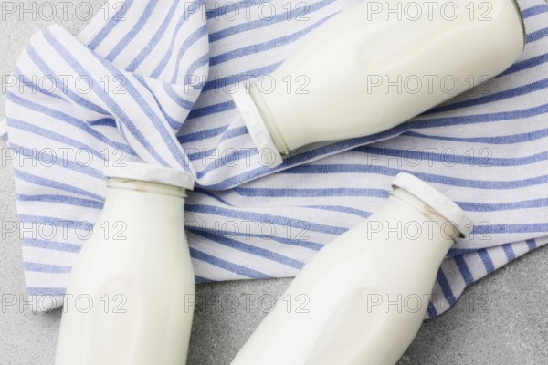 Top view organic milk bottles cloth