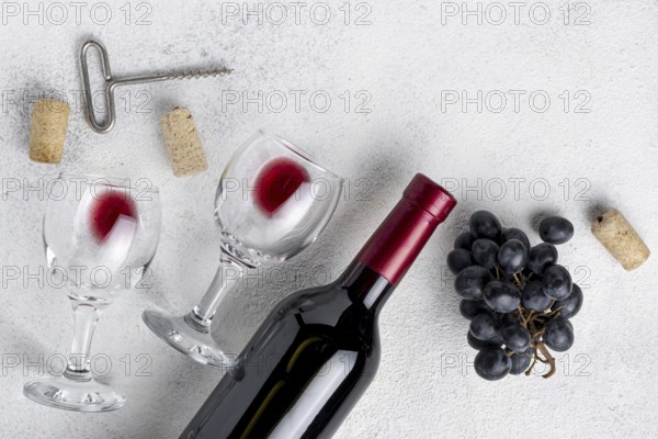 Flat lay red wine bottle table. Resolution and high quality beautiful photo
