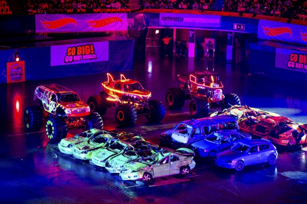 Lisbon, Portugal - March 2, 2024: HOT WHEELS MONSTER TRUCKS LIVE GLOW PARTY in Arena