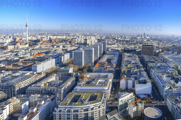 Aerial view, television tower, Leipziger Straße, Axel Springer tower, Berlin Mitte, Kreuzberg, Berlin, Germany, Europe