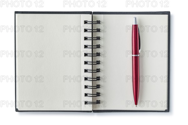 Opened Notepad With Red Ballpoint Pen Isolated