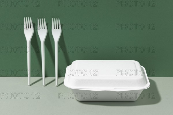 White plastic forks fast food container