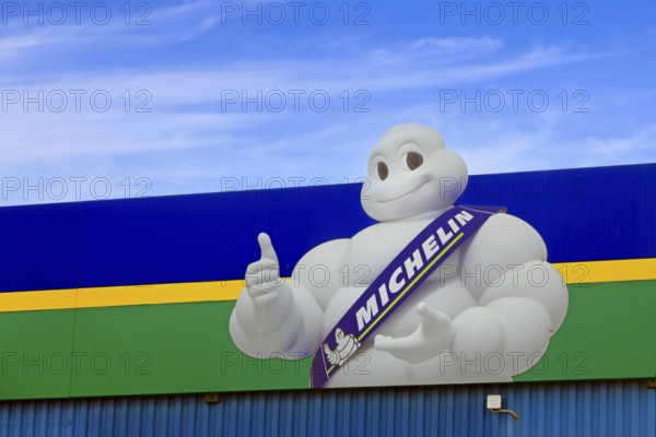 Bibendum or Michelin Man, the official mascot of the French Michelin tire company, founded in 1889. Salo, Finland. March 10, 2024