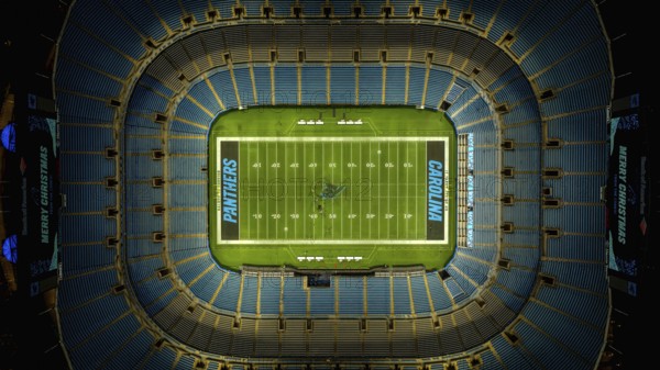 Night aerial view of the Bank of America Stadium, home of the National Football League Carolina Panthers and MLS Charlotte FC football club
