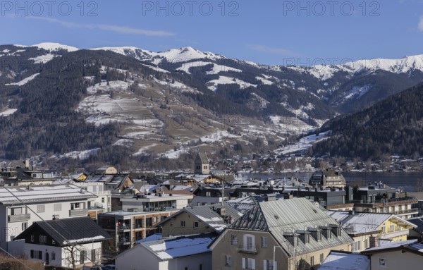 Landscape, town, Zell am See, Pinzgau, winter, church, lake