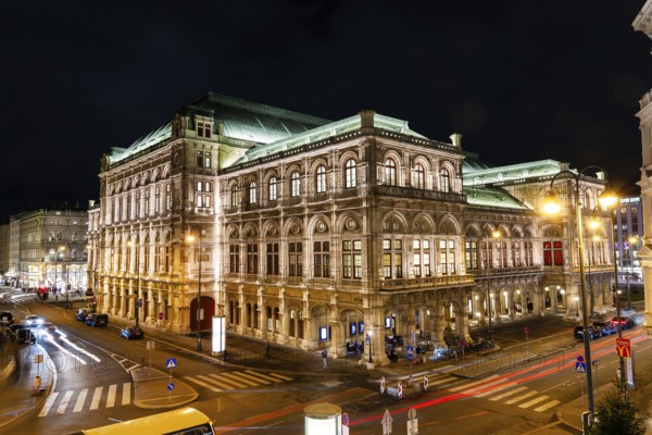 Vienna State Opera, night shot, Vienna, Austria, Europe