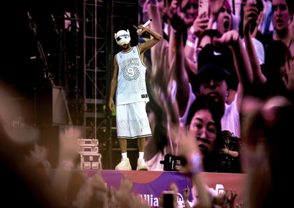 Rapper Cro takes to the stage at the 2024 Lollapalooza Festival in Berlin's Olympic Stadium