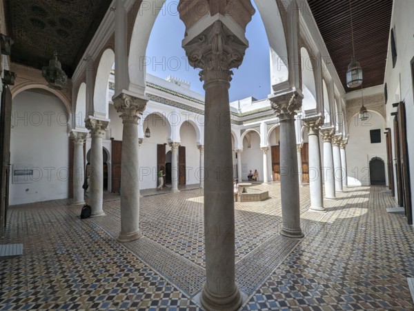 TANGIER, MOROCCO, APRIL 03, 2023, Beautiful white courtyard of the Kasbah museum in Tangier, Morocco, Africa