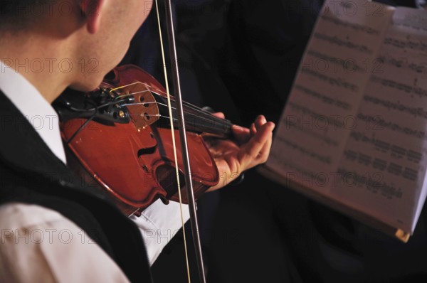 Violinists performing in live concert