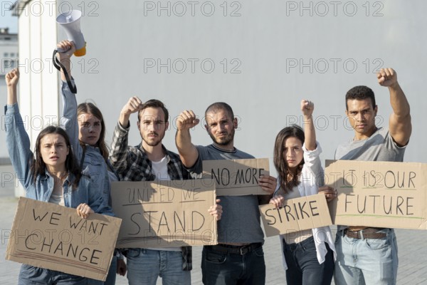 Group protesters marching together