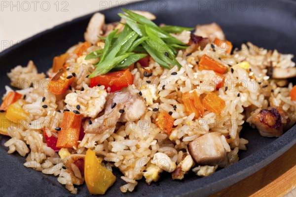 Japanese Cuisine - Fried Rice with Vegetables and Chicken Breast