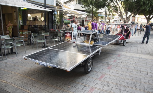 Nicosia, Cyprus, June 25 2016: Solar powered cars parading to awake people for the benefits of the use of renewable energy during the anual event in the streets of Nicosia in Cyprus, Europe