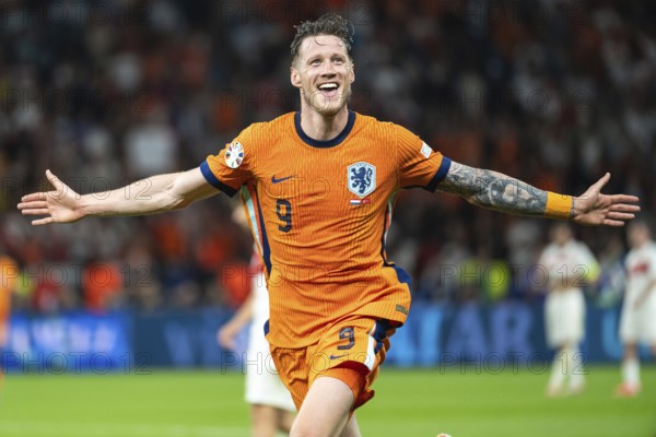 BERLIN, GERMANY - JULY 6, 2024: Euro 2024 quarterfinal match Nederlands vs Turkey (Turkiye) 2:1. Wout Weghorst joy after the match.
